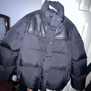 RUDSAK Black Puffer Jacket with Leather Accents